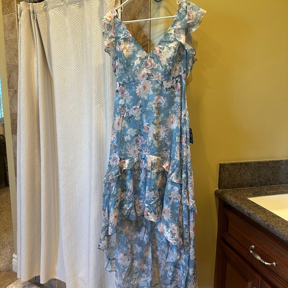 Lulu's Blue and White Floral Asymmetrical High-Low Sundress